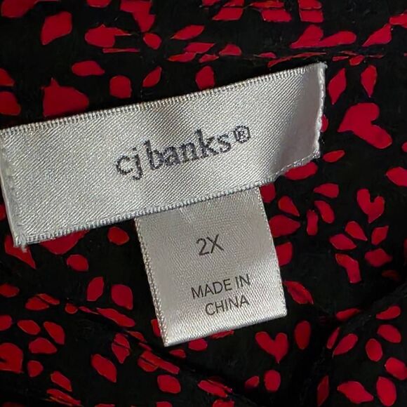 CJ Banks Black Red Floral Button Front Blouse 2X - Picture 5 of 7